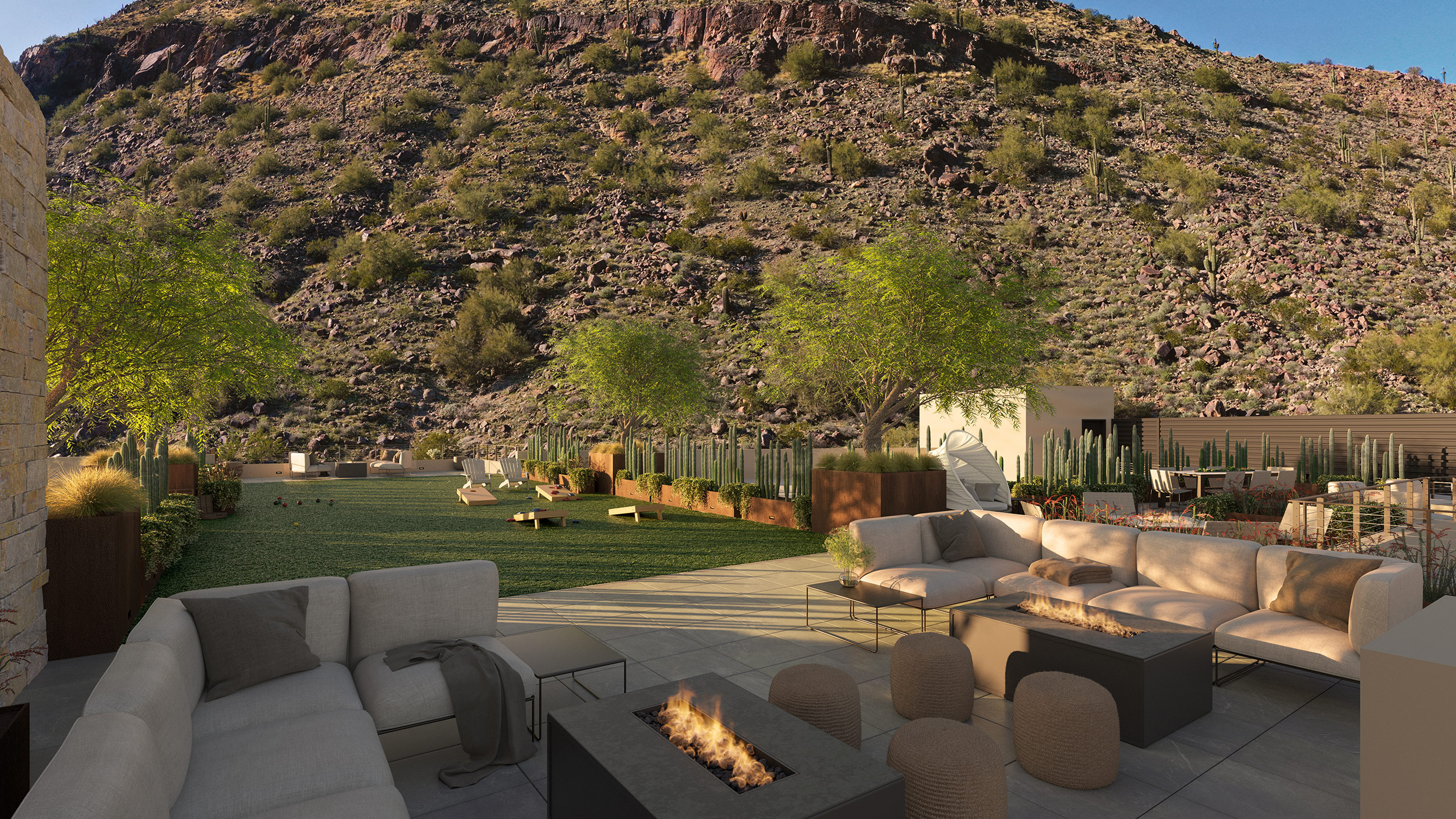 Gather for a glass of wine and a game of bocce at The Summit, with views of the Valley and Camelback Mountain.