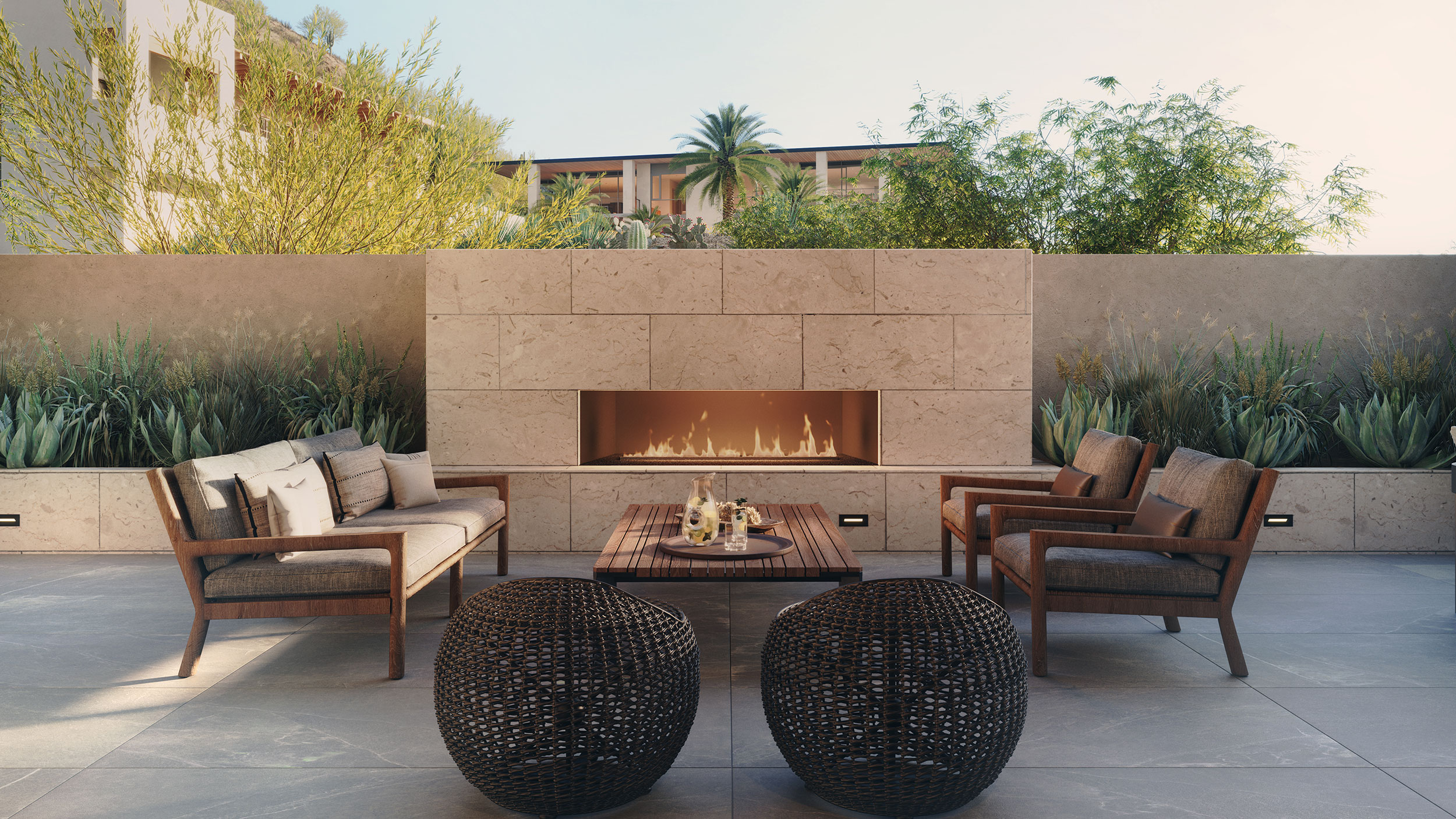 Indoor and outdoor living areas flow together.